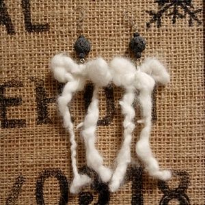 Lava stone earrings, essential oil, angora fur